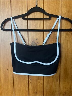 ALO Yoga Black Crop Bralette with White Trim